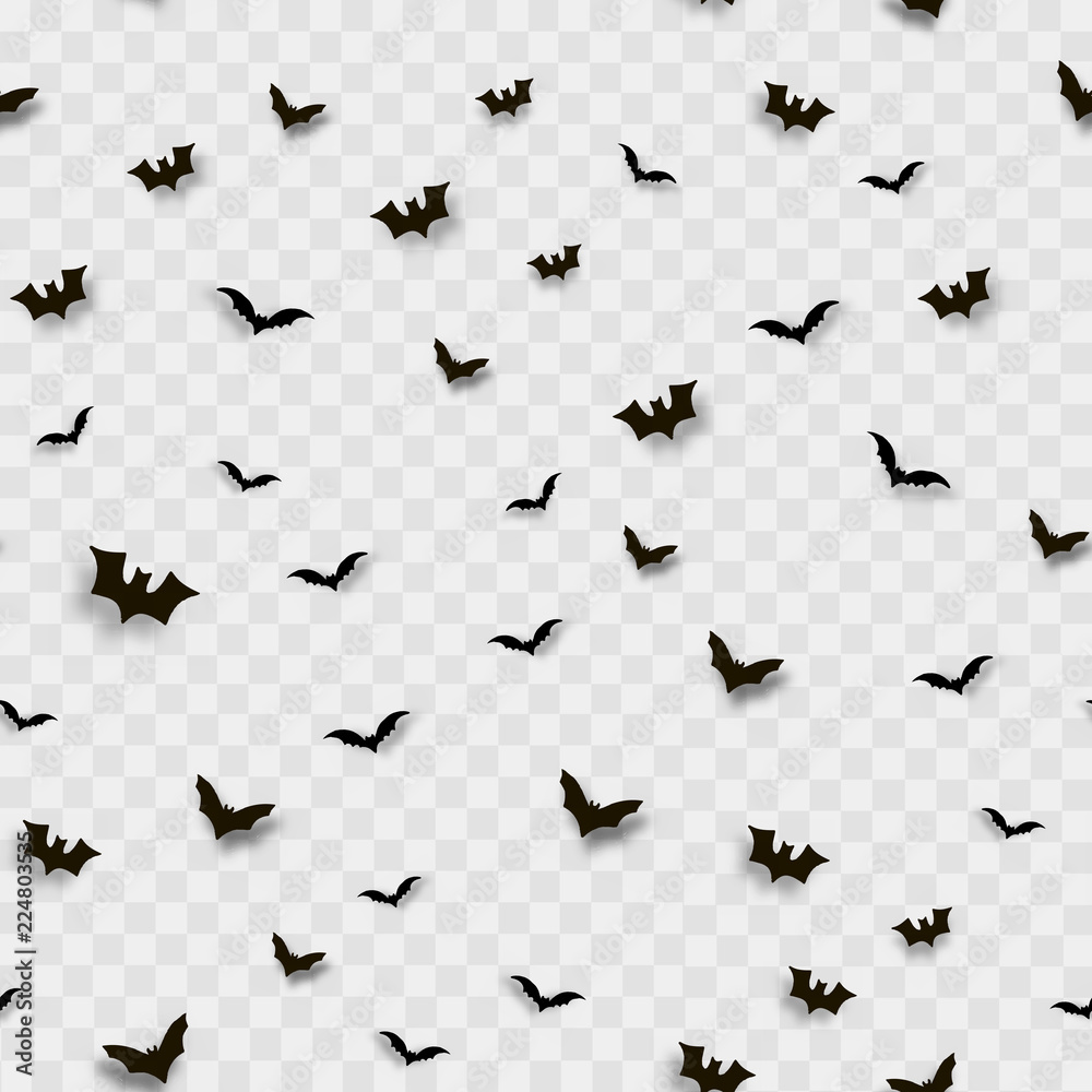 Seamless pattern with flying bats on transparent background. Vector ...
