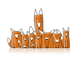 Poster - Foxes big family, sketch for your design