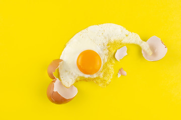 Fried egg on yellow background