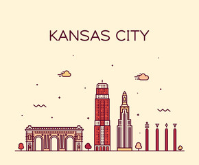 Kansas city skyline Missouri, USA vector line city