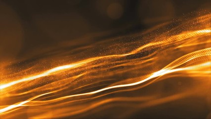 Wall Mural - Digital gold color particles and light motion abstract background