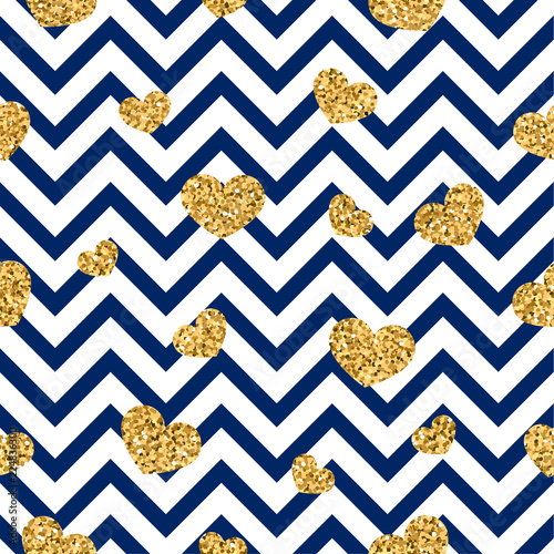 Gold Heart Seamless Pattern Blue White Geometric Zig Zag Golden Gold Heart Seamless Pattern Blue White Geometric Zig Zag Golden Confetti Hearts