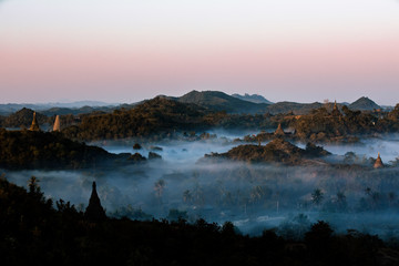 Buddha temple in the sunset dawn