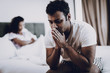 © VadimGuzhva - Disappointed Boyfriend In Bed. Quarrel Concept.