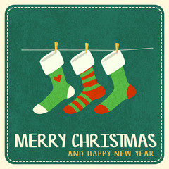 Wall Mural - Merry christmas and Happy new year vector greeting card.