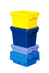 Aufkleber - Colourful plastic boxes containers isolated on a white background. storage concept, logistics concept