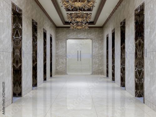 Elevator corridor in the luxury hotel lobby