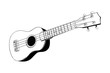 Vector engraved style illustration for posters, decoration and print. Hand drawn sketch of Hawaiian ukulele guitar in black isolated on white background. Detailed vintage etching style drawing.