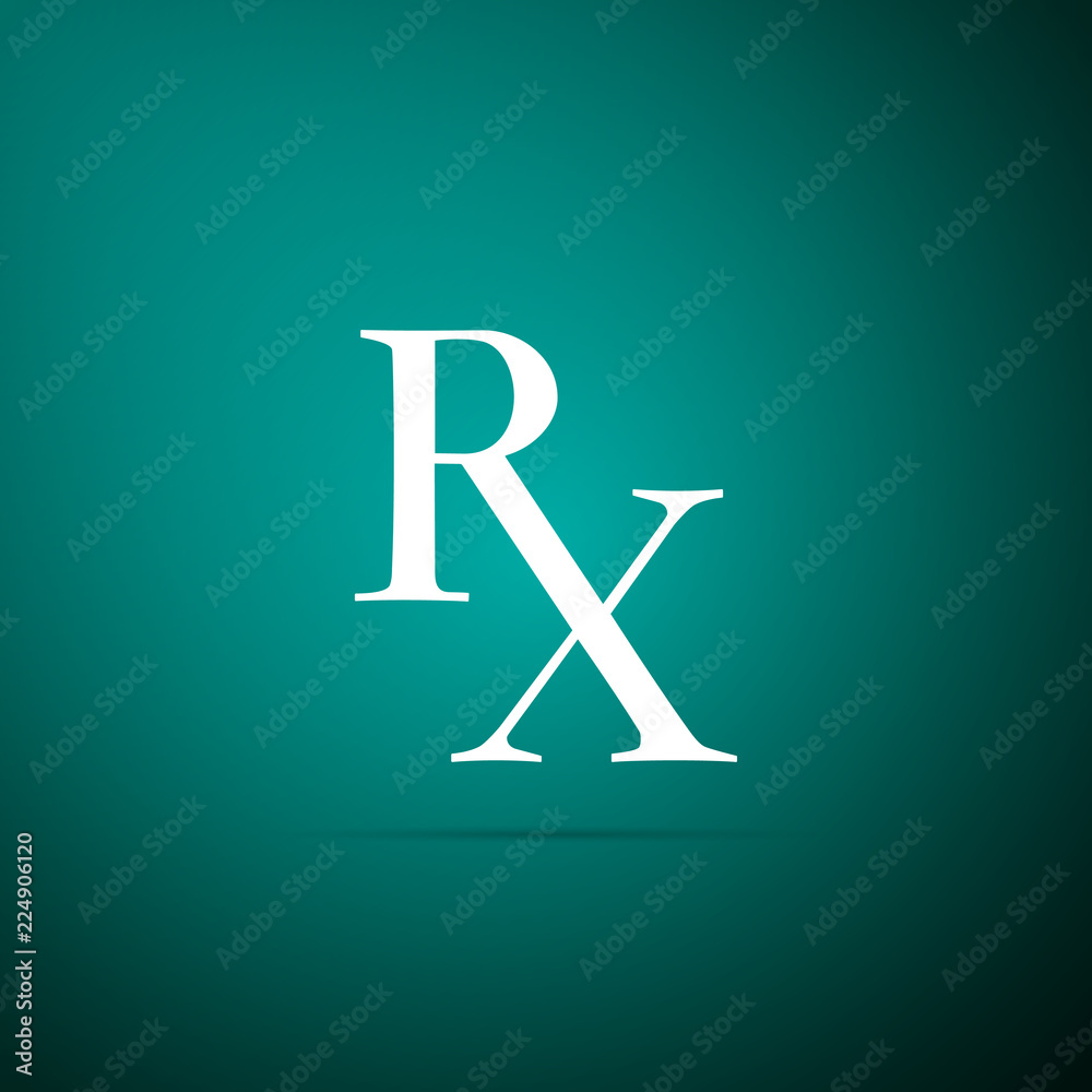 Medicine symbol Rx prescription icon isolated on green background. Flat  design. Vector Illustration Stock Vector | Adobe Stock, image size:1000x1000
