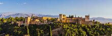 Panoramic View Of Alhambra, And Sierra Nevada Mountains, Granada, Andalucia, Spain