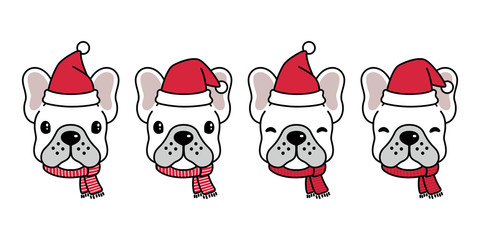 dog vector french bulldog Christmas Santa Claus Xmas hat scarf cartoon character logo icon illustration white