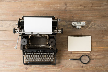 Poster - Top view of retro style typewriter in studio