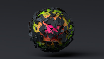 Poster - Abstract 3d rendering of polygonal sphere. Futuristic modern background design for poster, cover, branding, banner, placard.