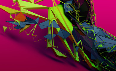 Poster - abstract 3d rendering of random geometric shapes. futuristic modern background design for poster, co