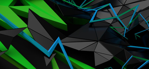 Poster - abstract 3d rendering of random geometric shapes. futuristic modern background design for poster, co