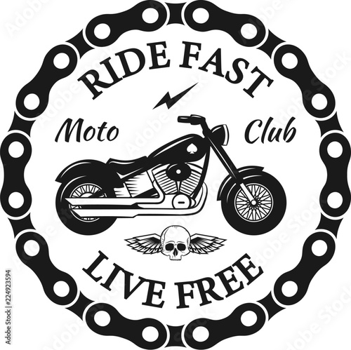 Obraz motocykl  odznaka-lub-etykieta-sklepu-z-motocyklami-na-zamowienie-z-czaszka-skrzydlami-i-lancuchem-klub-vintage-biker-des