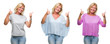 © Krakenimages.com - Collage of beautiful middle age blonde woman over white isolated backgroud success sign doing positive gesture with hand, thumbs up smiling and happy. Looking at the camera with cheerful expression