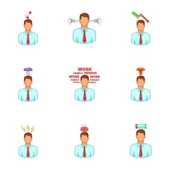 Sticker - Emotional desperation icons set. Cartoon illustration of 9 emotional desperation vector icons for web