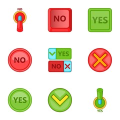 Poster - Yes and no button icons set. Cartoon illustration of 9 yes and no button vector icons for web