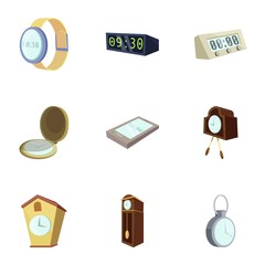 Poster - Different slyle of clock icons set. Cartoon illustration of 9 different slyle of clock vector icons for web