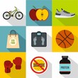 Fitness icons set. Flat illustration of 9 fitness vector icons for web