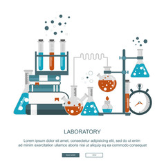 Laboratory equipment banner. Concept for science, medicine and knowledge. Flat vector illustration