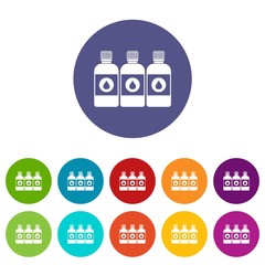 Poster - Printer ink bottles set icons in different colors isolated on white background