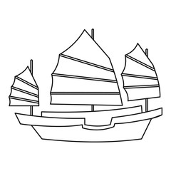 Chinese wooden sailing ship icon. Outline illustration of chinese wooden sailing ship vector icon for web