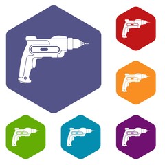Poster - Hand drill icons set rhombus in different colors isolated on white background