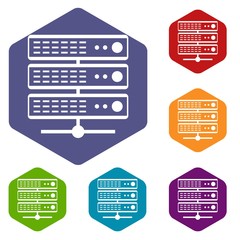 Poster - Servers icons set rhombus in different colors isolated on white background