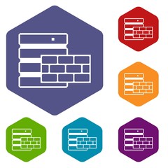 Poster - Database and brick wall icons set rhombus in different colors isolated on white background