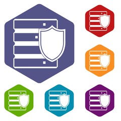 Poster - Database with shield icons set rhombus in different colors isolated on white background