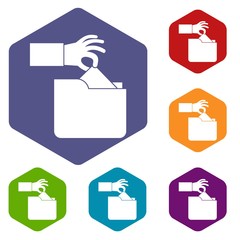 Poster - Robbery secret data in folder icons set rhombus in different colors isolated on white background