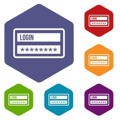 Poster - Login and password icons set rhombus in different colors isolated on white background