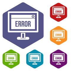 Poster - Error sign on a computer monitor icons set rhombus in different colors isolated on white background