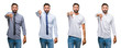 © Krakenimages.com - Collage of young man wearing casual look over white isolated backgroud looking unhappy and angry showing rejection and negative with thumbs down gesture. Bad expression.