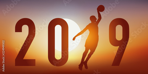 Foto  Carte de vœux 2019 sur le thème du basket, avec un basketteur en pleine action,