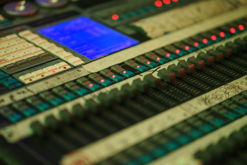 Modern sound mixing console for the sound engineer while working at the event. 