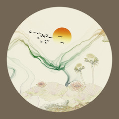 Wall Mural - abstract ink and wash landscape..