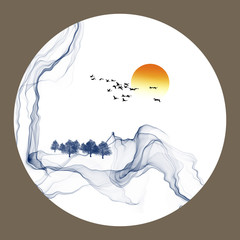 Wall Mural - abstract ink and wash landscape..