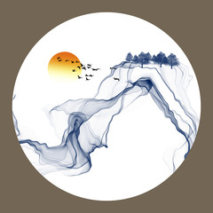 Wall Mural - abstract ink and wash landscape..