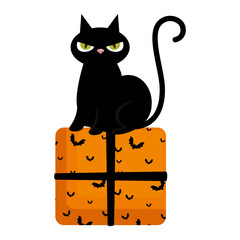 Poster - halloween black cat with gift character