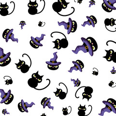 Poster - halloween black cats with witch hat pattern