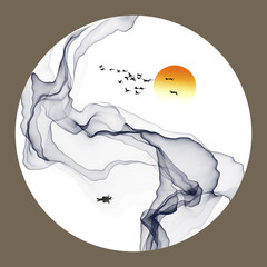 Wall Mural - abstract ink and wash landscape..