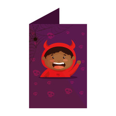 Poster - card with boy dressed up as a halloween devil