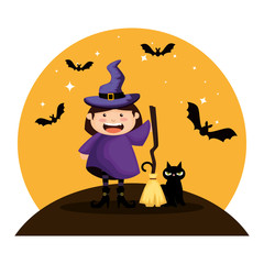 Poster - girl dressed up as a halloween witch with bats flying