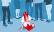 Crying sexual abuse victim who is being rebuked by the people - Sexual harassment concept art