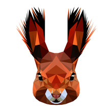 Squirrel Head With Fluffy Ears, Low Poly Triangular Vector Illustration Isolated On White. Polygonal Style Trendy Modern Logo Design. Suitable For Printing On A T-shirt.