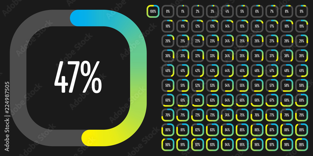 Set of rectangle percentage diagrams from 0 to 100 ready-to-use for web ...