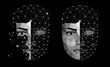 Face Recognition Biometric Scanning System Concept Abstract Tech background Low Polygon Human Face Scanning Black Template Background Vector Illustration Monochrome